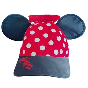 Disney Parks Minnie Mouse Polka Dot Ears Bow Snapback Hat Youth Red White Black